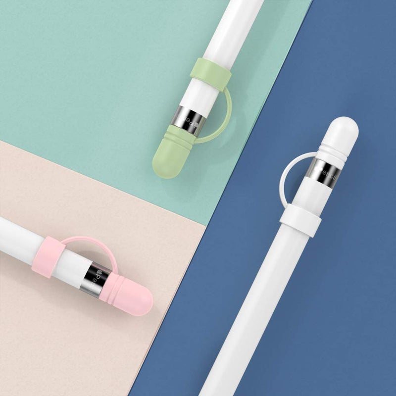 AhaStyle 3 Pack Cap Replacement Holder with Anti-Lost Strap Silicone Protective Cap Cover for Apple Pencil 1st Generation(White, Pink, Avocado Green) - Image 5